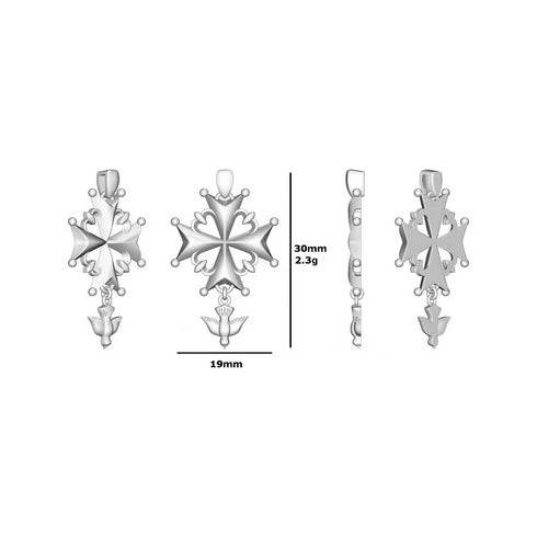 Huguenot Cross Pendant Sterling Silver - Zafari Studio Jewelry